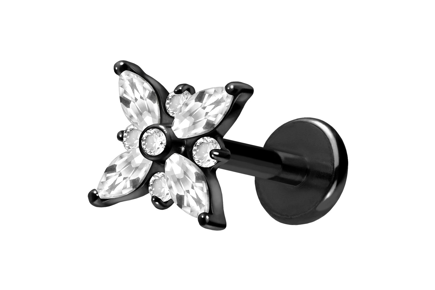 Titan Labret Piercing mit Push Fit KRISTALLSTERN